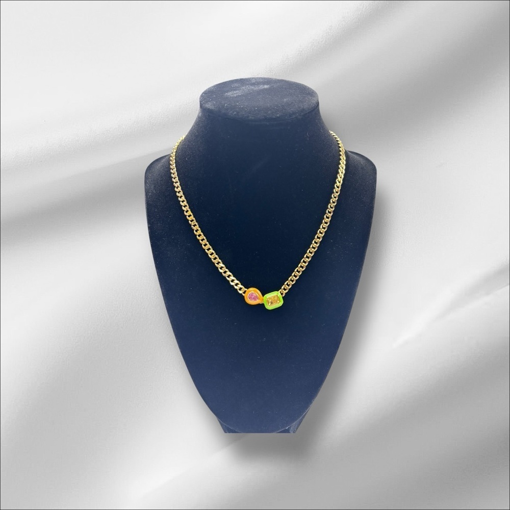 Gold Chain Necklace with Colorful Accents
